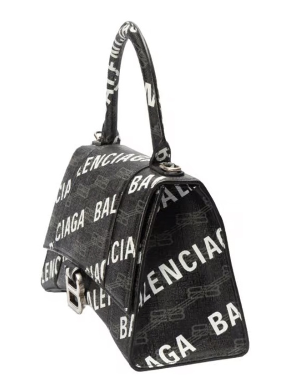 Balenciaga Pre-Owned-Black BB Monogram Hourglass Printed Small Leather Satchel
